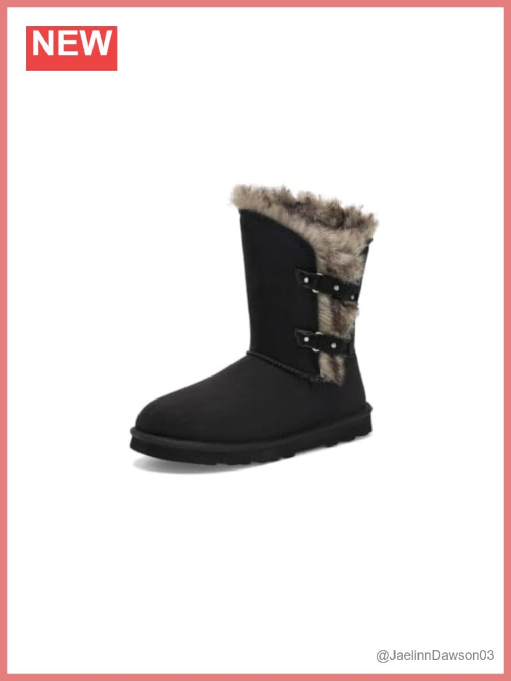 Faux Suede Mid-Calf Boots with Faux Fur Lining and Rivet Detail